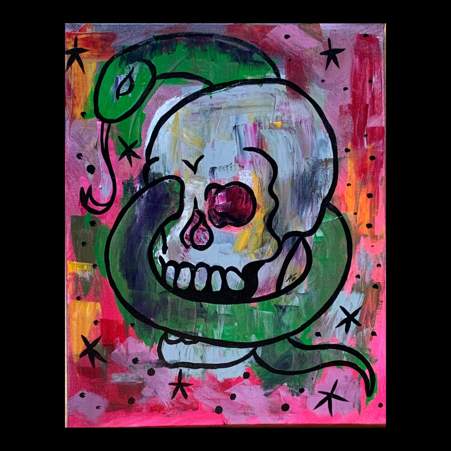 *Original Hand Painted Acyrlic - Skull and Snake