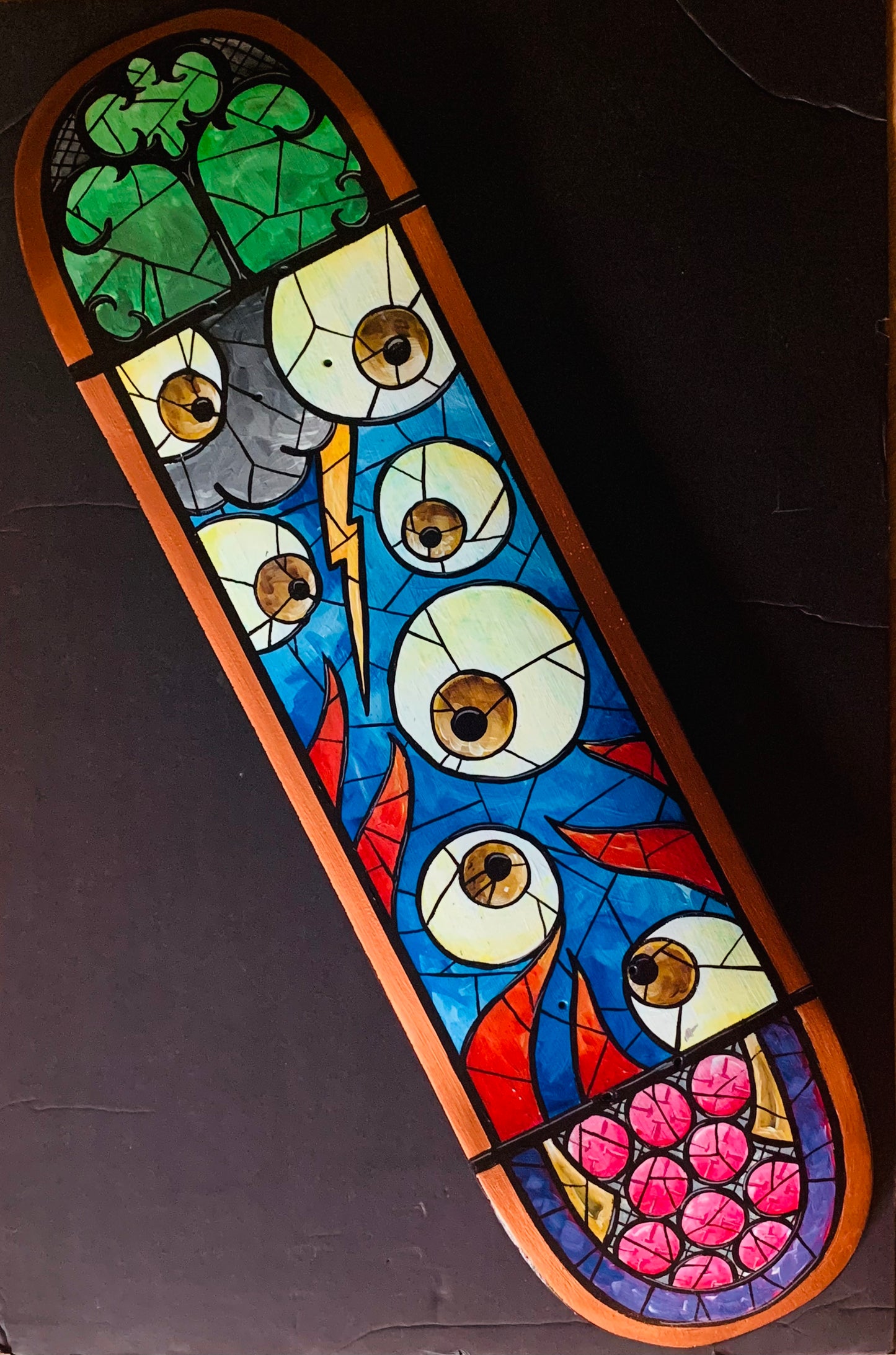 *Original Hand Painted Skateboard - Stained Glass Eyes