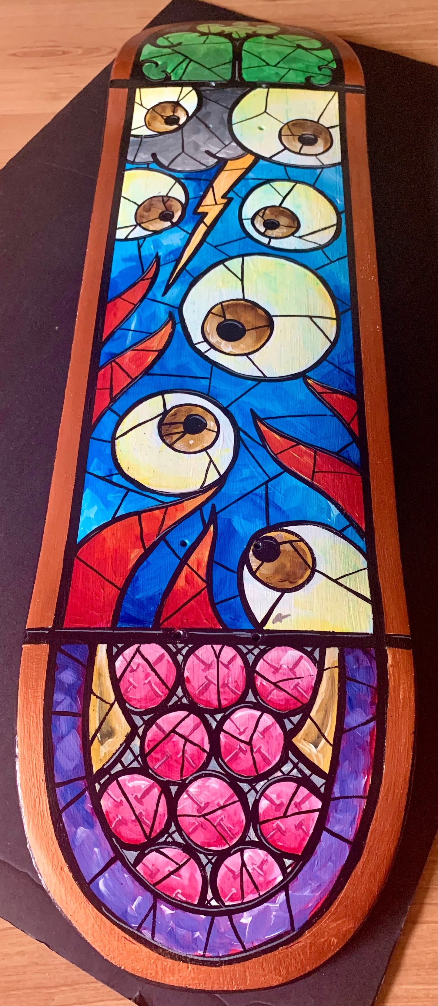 *Original Hand Painted Skateboard - Stained Glass Eyes