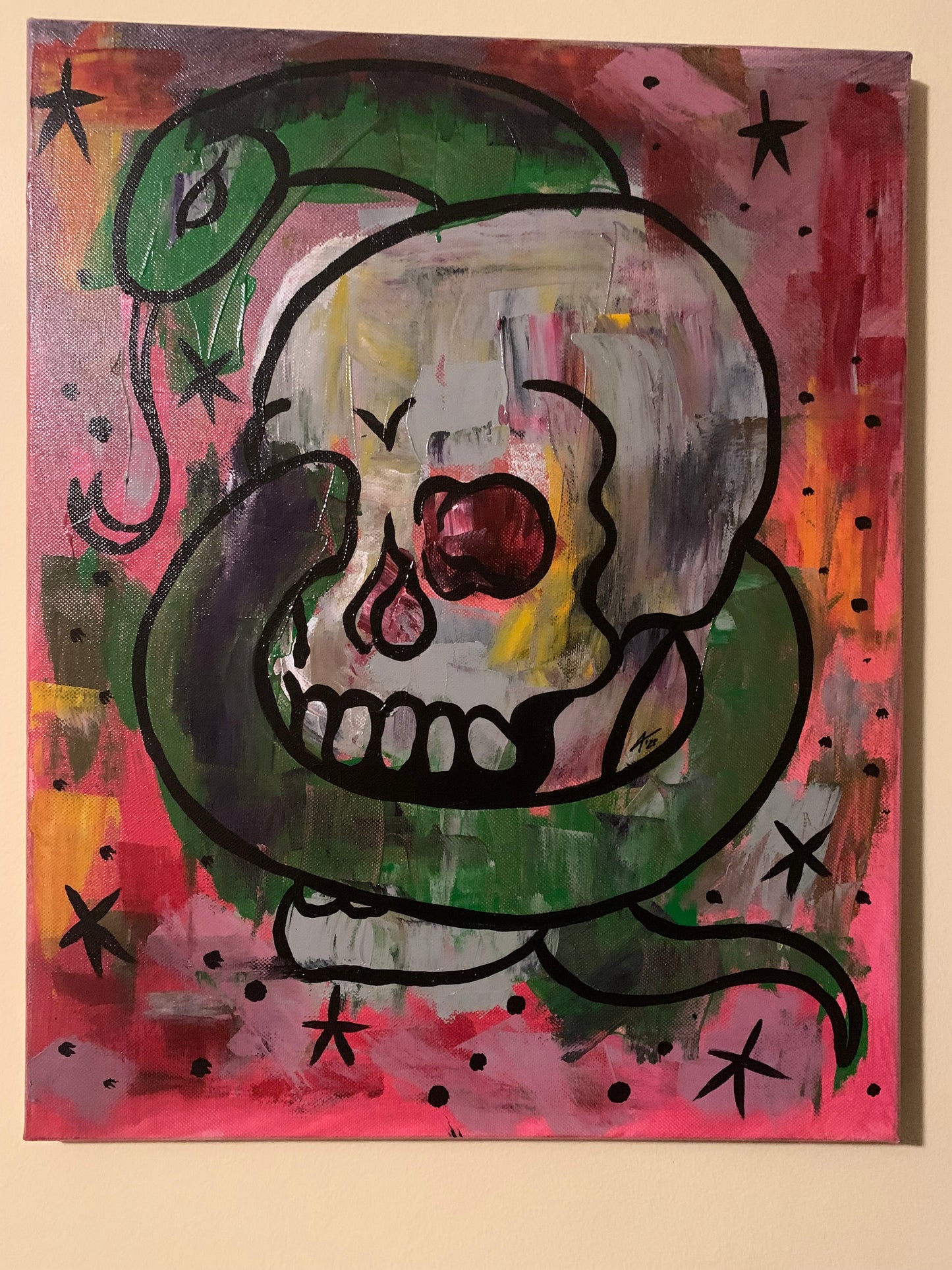 *Original Hand Painted Acyrlic - Skull and Snake