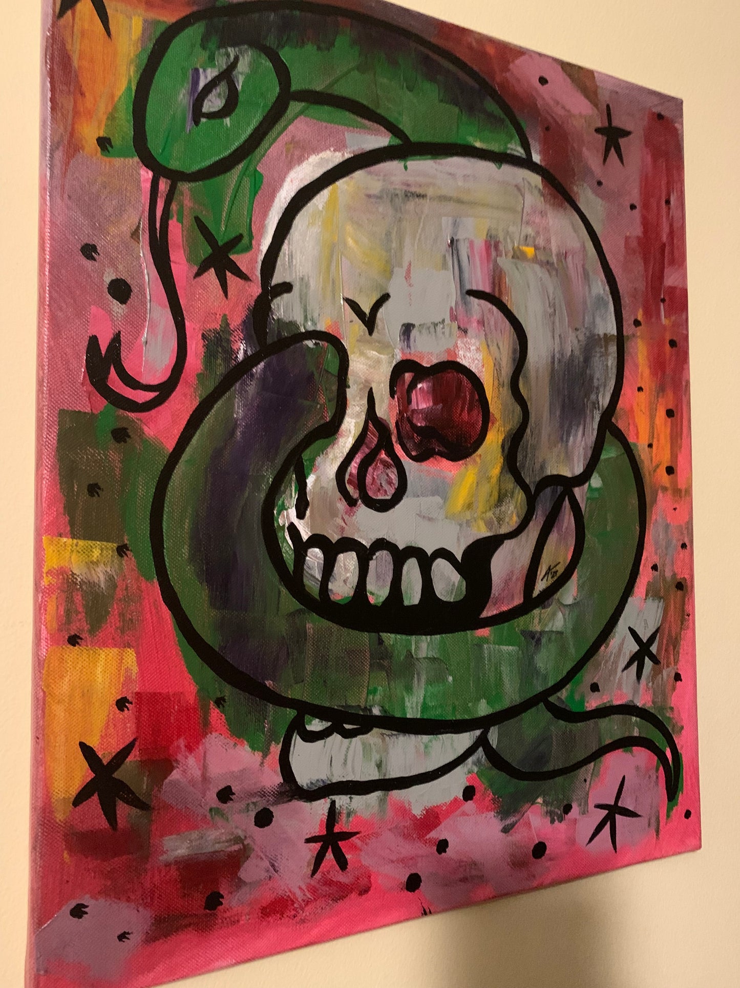 *Original Hand Painted Acyrlic - Skull and Snake